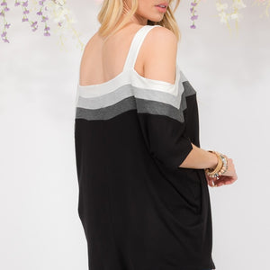 Celeste Full Size Striped Cold Shoulder Top