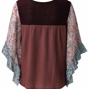 Full Size Printed Round Neck Three-Quarter Sleeve Blouse