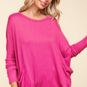 Haptics Dolman Long Sleeve Oversized Knit Top with Pockets