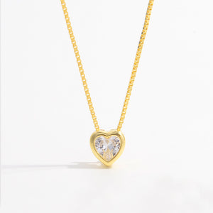 925 Sterling Silver Inlaid Zircon Heart Pendant Necklace