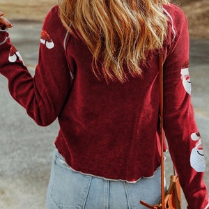 Sequin Santa Round Neck Long Sleeve Blouse