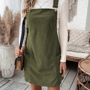 Pocketed Wide Strap Overall Dress