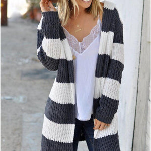 Contrast Stripes Open Front Long Sleeve Cardigan