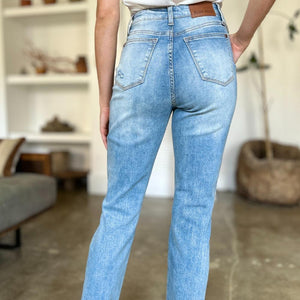 Judy Blue Full Size Distressed Straight Jeans with Patch Pockets