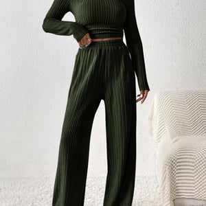 Honey Scoop Neck Long Sleeve Top and Pants Set