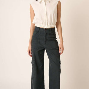 Mittoshop Wide Leg High Waist Pants with Cargo Pockets