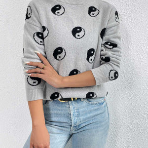 Patterned Drop Shoulder Sweater