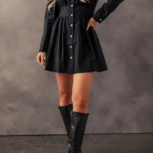 Ruched Button Up Long Sleeve Dress