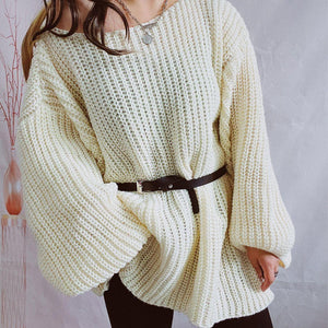 Boat Neck Long Sleeve Sweater with Belt