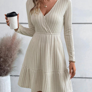 Ruffle Hem Surplice Long Sleeve Dress