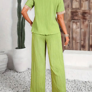 V-Neck Short Sleeve Top and Pants Set