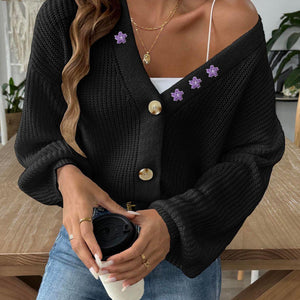 V-Neck Button Up Long Sleeve Cardigan