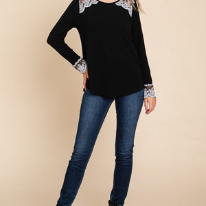 Super Lady Full Size Lace Detail Round Neck T-Shirt