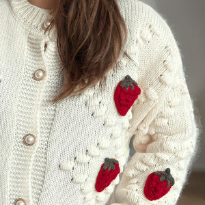 Strawberry Button Down Long Sleeve Cardigan