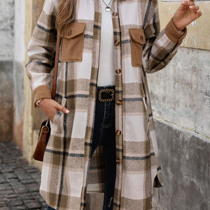 Perfee Plaid Button Up Long Sleeve Coat