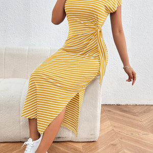 Honey Tied Striped Round Neck Short Sleeve Tee Dress