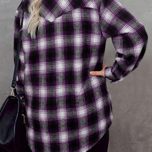 Full Size Plaid Collared Neck Long Sleeve Shirt