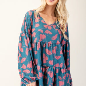 Celeste Full Size Tiered Floral V-Neck Long Sleeve Blouse