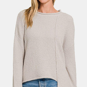 Zenana Asymmetric Hem Drop Shoulder Sweater