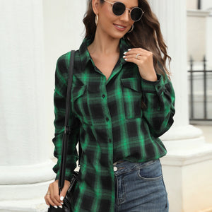 Full Size Plaid Button Up Pocketed Shirt