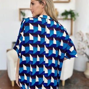 Double Take Full Size Geometric Notched Half Sleeve Blouse