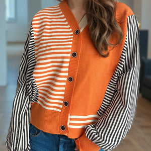 Striped Button Down Long Sleeve Cardigan