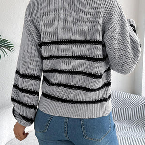 Striped Round Neck Long Sleeve Sweater