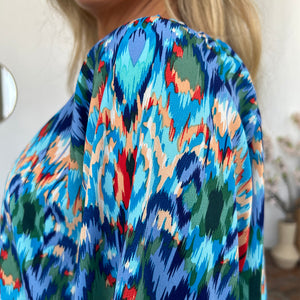 Double Take Full Size Printed Balloon Sleeve Blouse