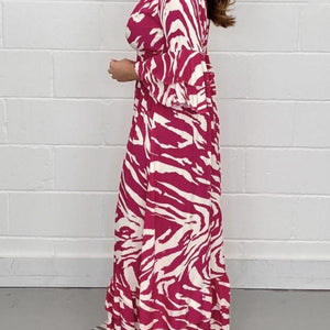 Smocked Printed Flounce Sleeve Maxi Dress