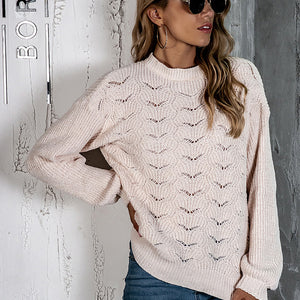 Openwork Mock Neck Long Sleeve Sweater