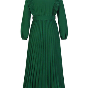 Pleated Surplice Tie Waist Maxi Dress