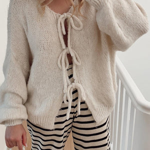 Tied Long Sleeve Dropped Shoulder Cardigan