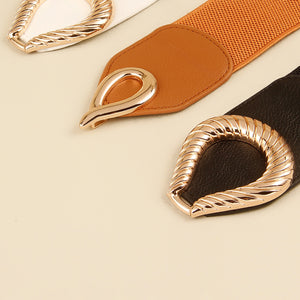 Ribbed Alloy Buckle Elastic Belt