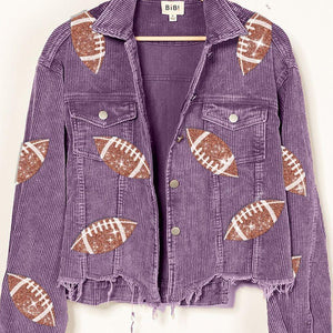 BiBi Football Sequin Embroidery Washed Corduroy Jacket