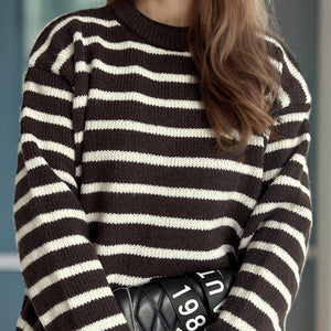 Striped Round Neck Long Sleeve Sweater