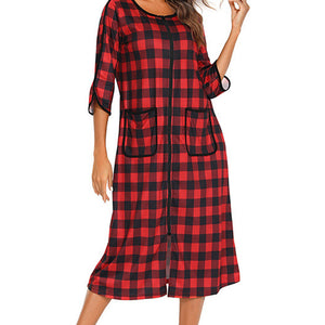 Round Neck Three-Quarter Sleeve Midi Night Dress