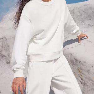 Round Neck Long Sleeve Top and Elastic Waist Pants Set