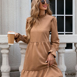 Frill Mock Neck Long Sleeve Dress