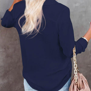 Button Down Collared Neck Long Sleeve Shirt