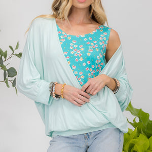 Celeste Full Size Floral Round Neck Top with Two Layer Detail