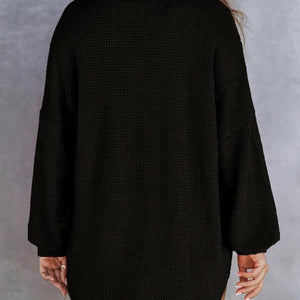 Waffle-Knit Dropped Shoulder Long Sleeve Sweatshirt