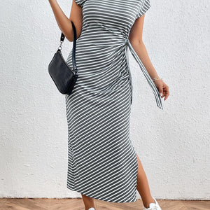 Honey Tied Striped Round Neck Short Sleeve Tee Dress