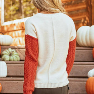 Color Block Round Neck Long Sleeve Sweater