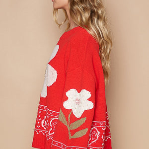 POL Flower Lace Patch Long Sleeve Sweater