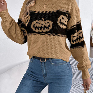 Pumpkin Round Neck Long Sleeve Sweater