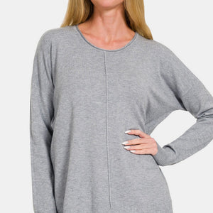 Zenana Front Seam Round Neck Sweater