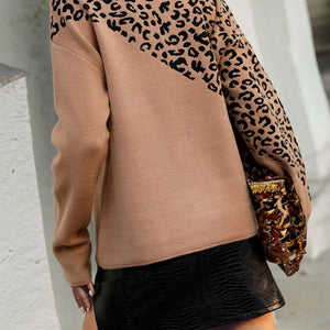 Leopard Mock Neck Dropped Shoulder Sweater