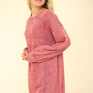 VERY J Mineral Washed Oversized Sweatshirt Mini Dress