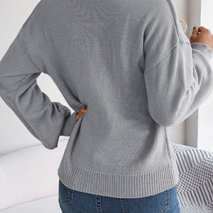 Cable-Knit Buttoned V-Neck Sweater