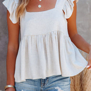 Full Size Ruffled Square Neck Cap Sleeve Blouse